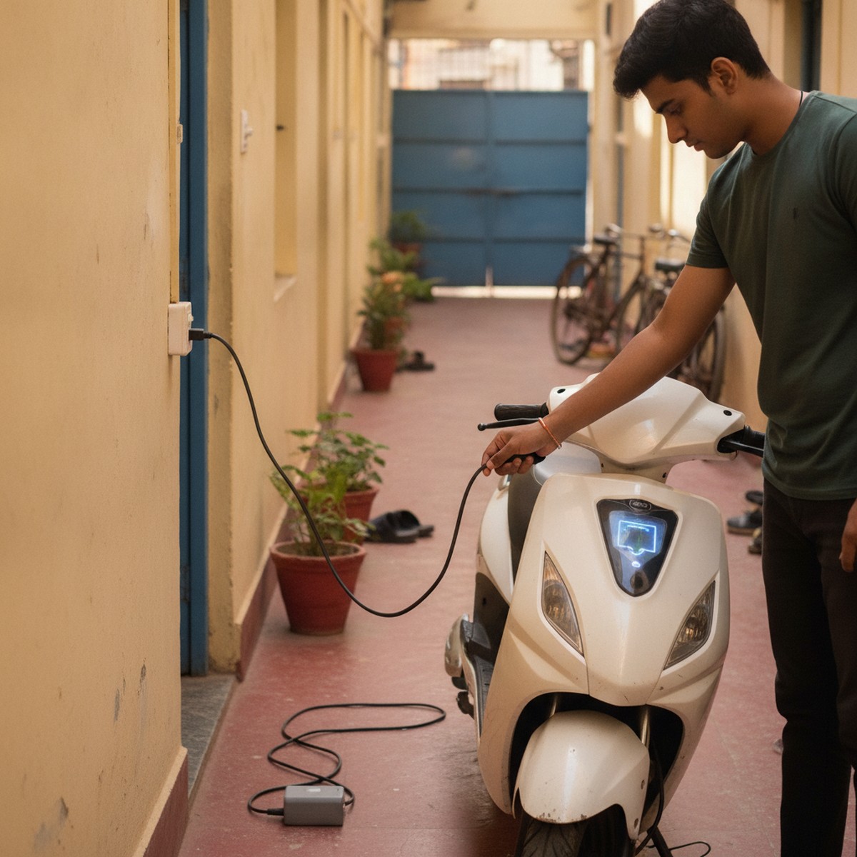 Elektree Zenith electric scooter on an Indian city road, photorealistic, urban commuting scene