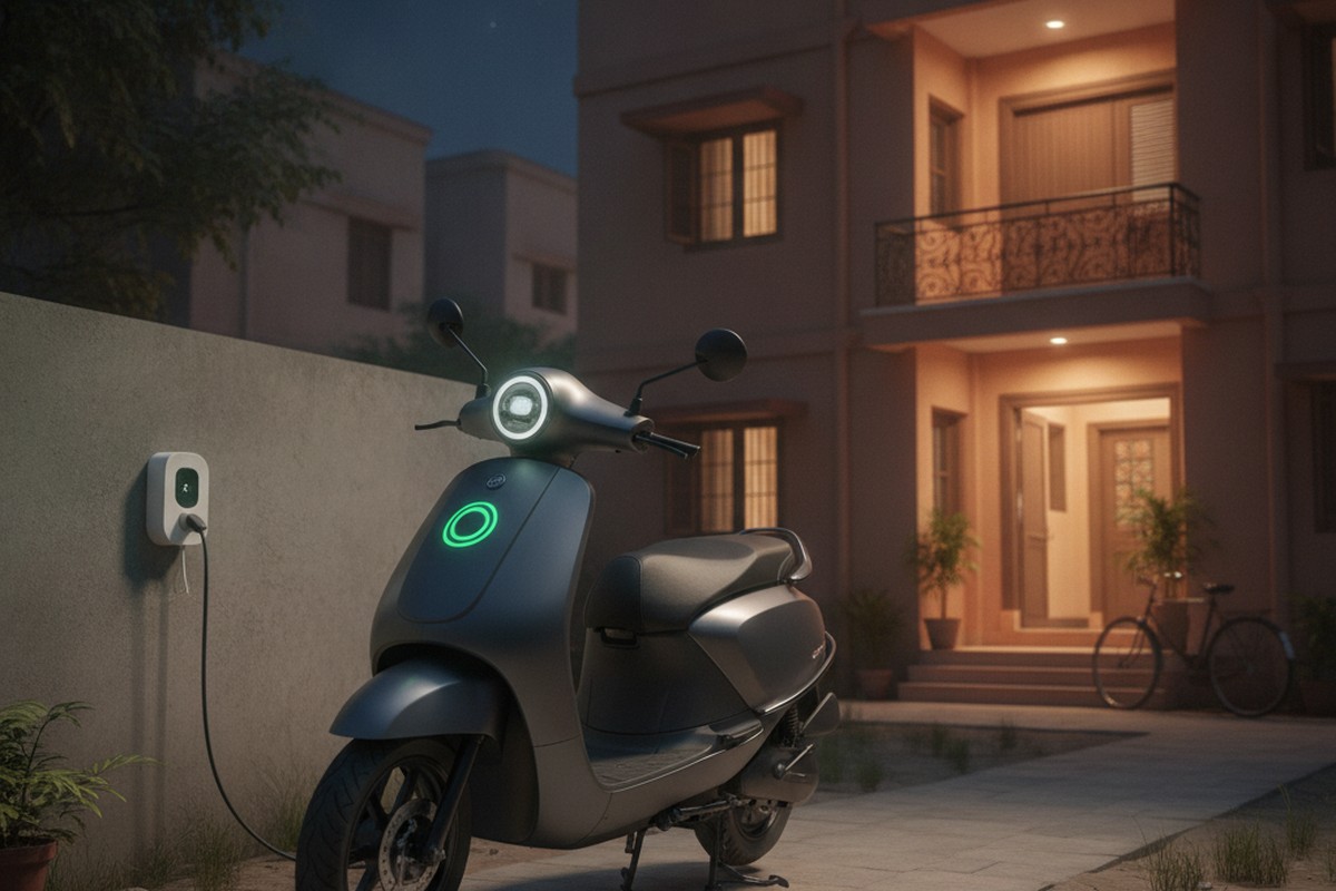 Elektree electric scooter charging at home at night in India
