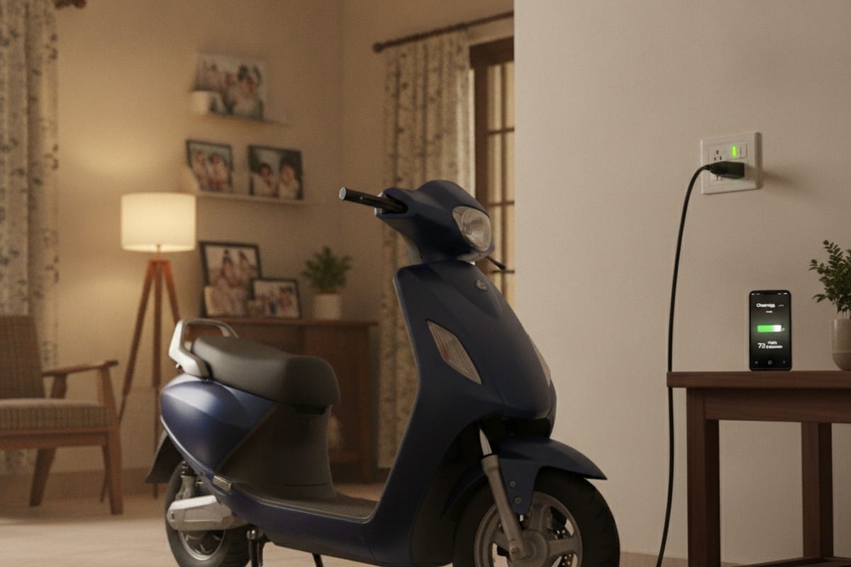 Electric scooter being charged at home in an Indian household — low running costs make EVs compelling even without central subsidies