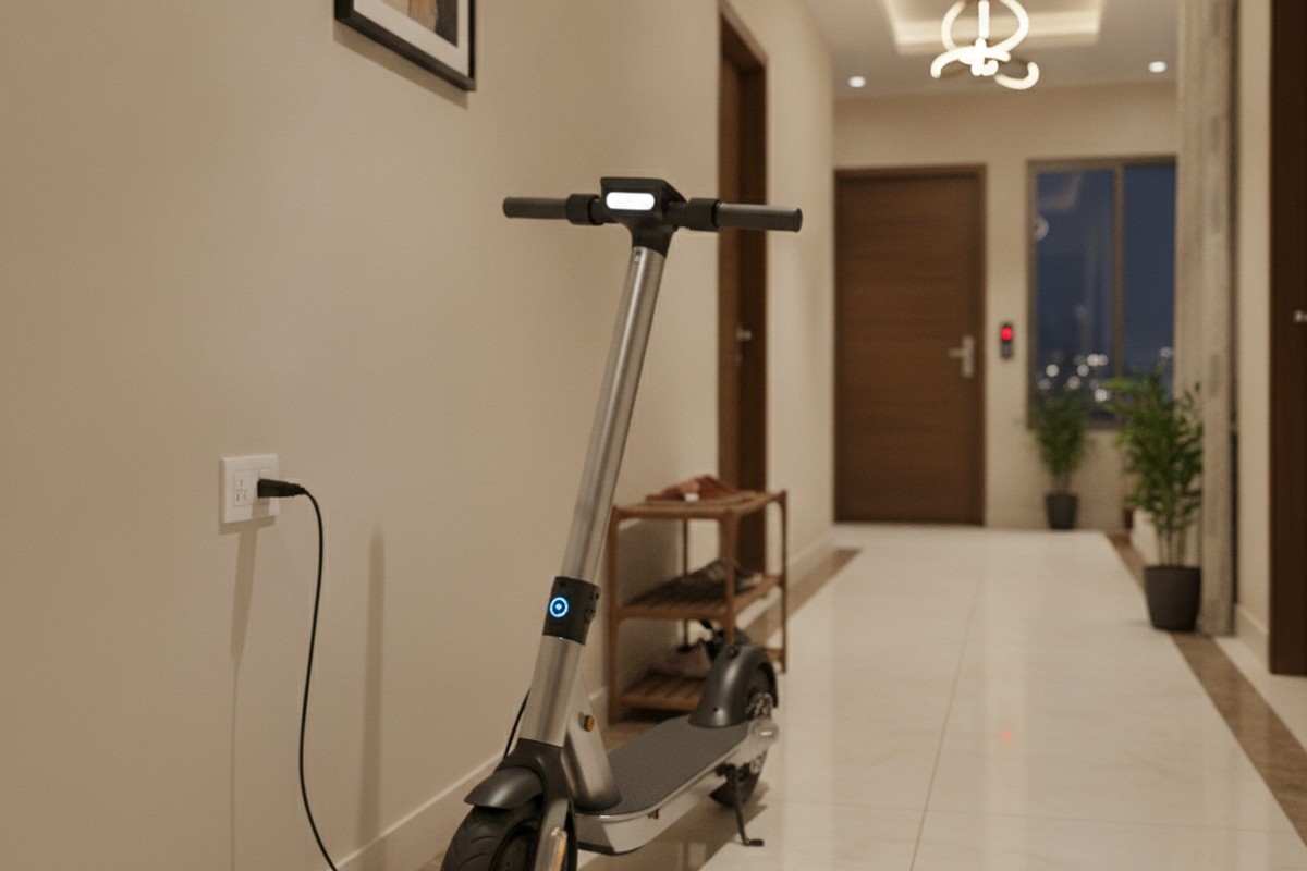Electric scooter charging at home in India – low running cost of ₹15–18 per charge