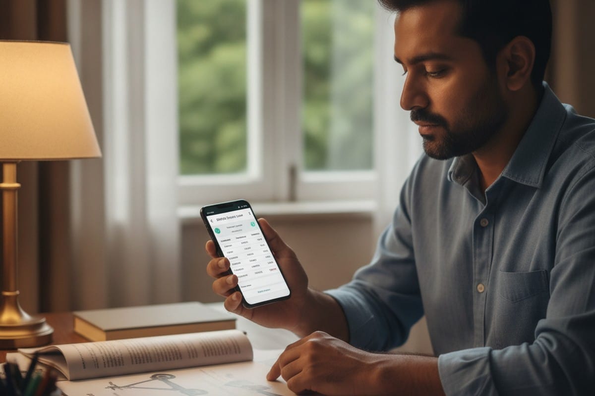 Indian man comparing electric scooter EMI options and loan interest rates on smartphone