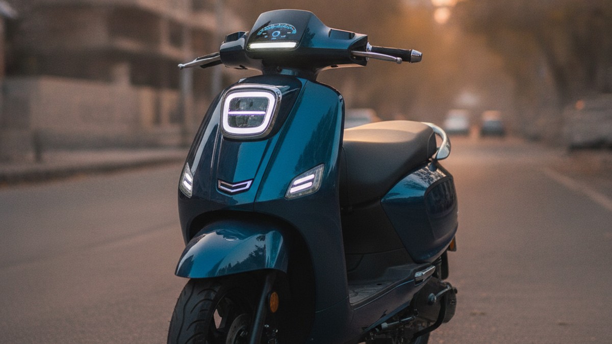 Elektree Zenith electric scooter parked on a well-lit Indian street, showcasing sleek design and practical build quality