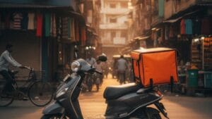 Elektree electric scooter ready for delivery work on Indian city streets at golden hour