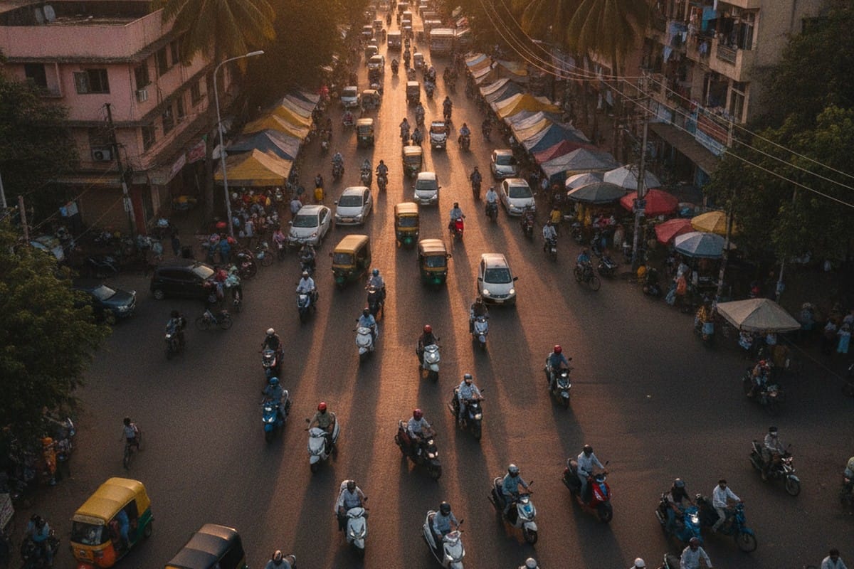 Electric scooters and two-wheelers in a busy Indian city representing the growing EV market