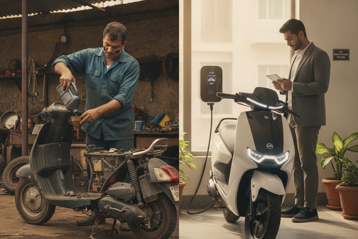 Comparison of electric scooter home charging vs petrol scooter maintenance in India