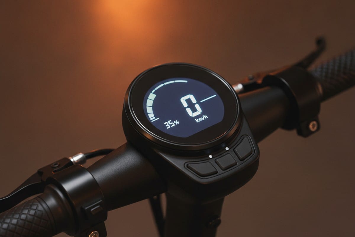 Electric scooter battery range indicator showing remaining charge level