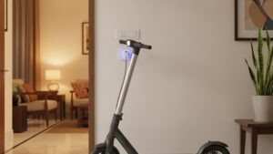 Electric scooter charging at home overnight in an Indian apartment - eliminating range anxiety