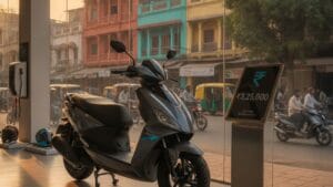 Electric scooter at an Indian city showroom, EV subsidy guide 2026