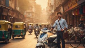 Electric scooter commuter on Indian city street – real cost comparison 2026