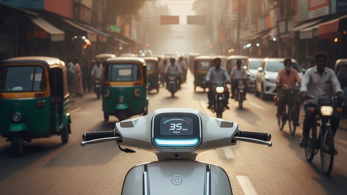 Electric scooter for daily commute on a busy Indian city road in 2026